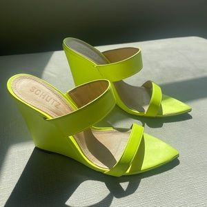 Schutz neon yellow wedge heels